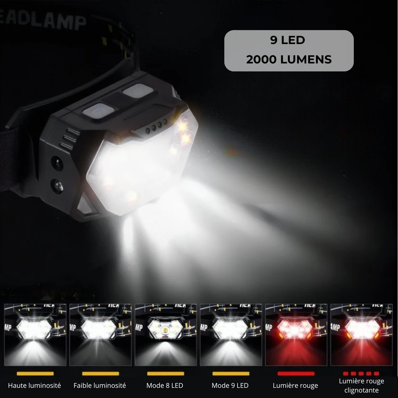Lampe Frontale Waterproof 9LED